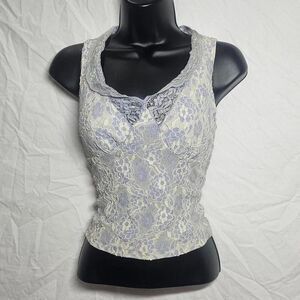 Vintage 90s blue whimsigoth lace baby tee tank top